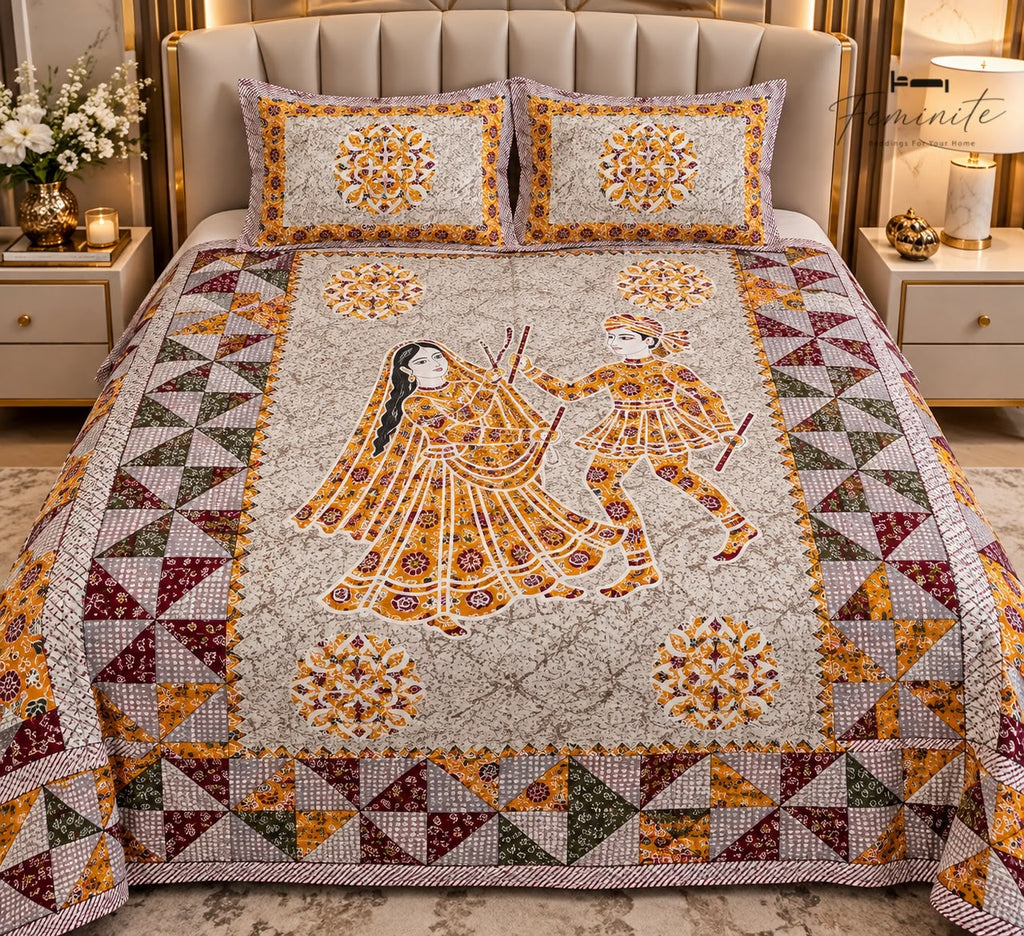 "Ethnic 100% Pure Cotton Premium Reversible Bedcover – King Size"