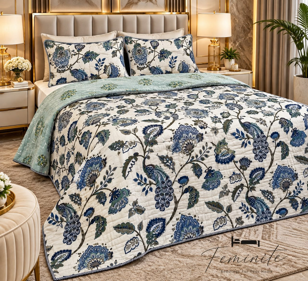 "Ethnic 100% Pure Cotton Premium Reversible Bedcover – King Size"