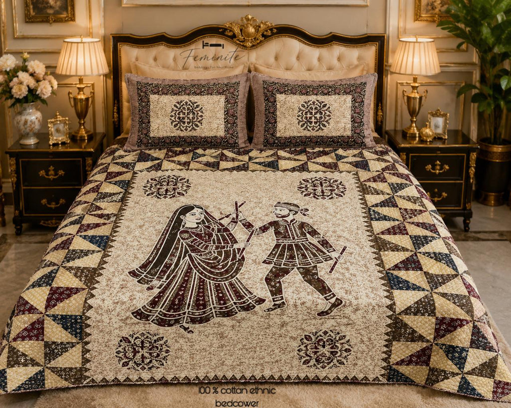 "Ethnic 100% Pure Cotton Premium Reversible Bedcover – King Size"