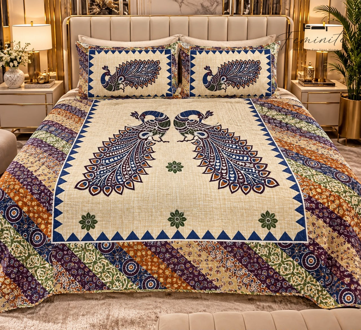 "Ethnic 100% Pure Cotton Premium Reversible Bedcover – King Size"