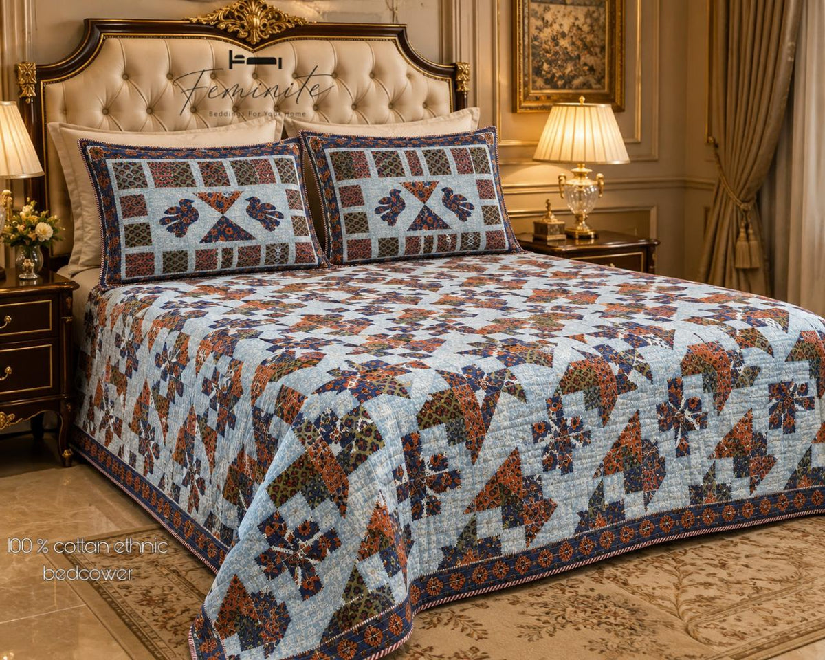"Ethnic 100% Pure Cotton Premium Reversible Bedcover – King Size"