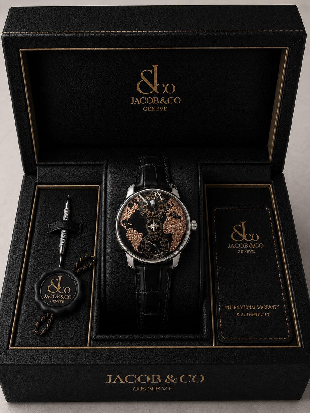 Here are the details for the luxury-style timepiece.Brand: Jacob & Co.
