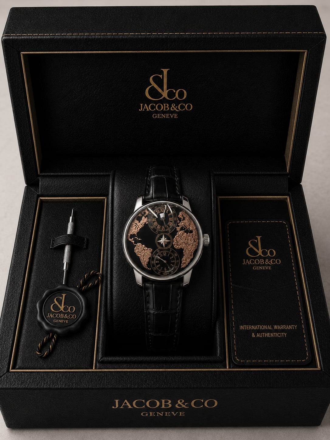 Here are the details for the luxury-style timepiece.Brand: Jacob & Co.