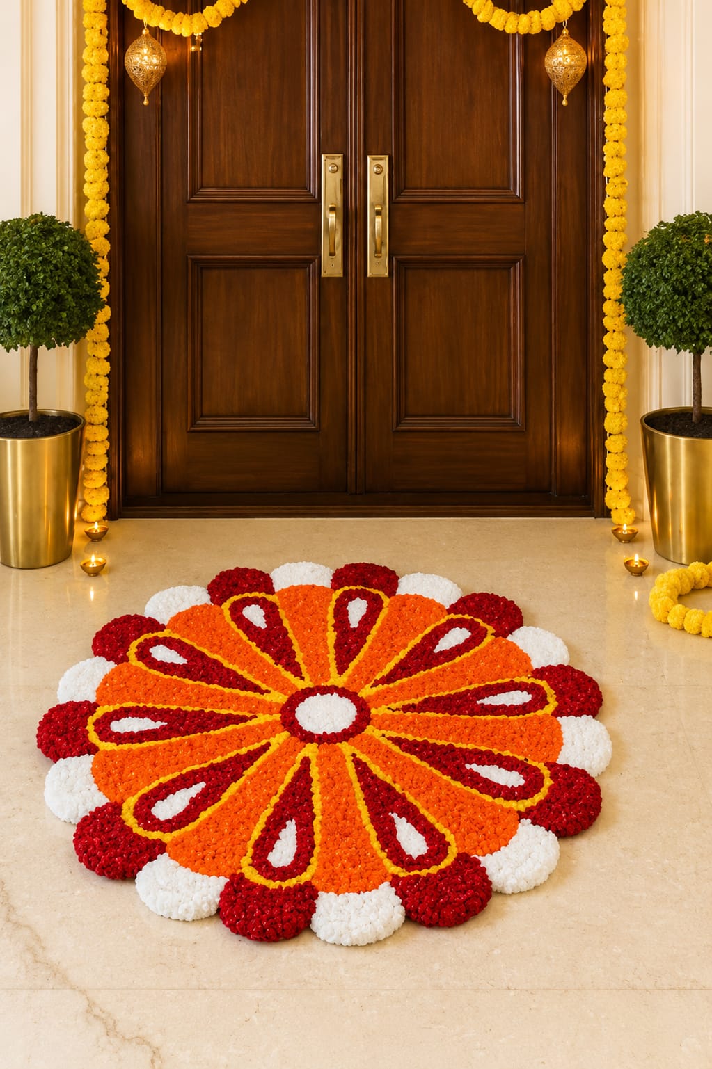 "Beautiful Rangoli Floor Mat with PVC Backing"