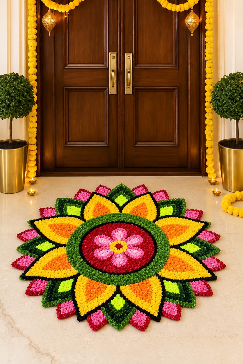 "Beautiful Rangoli Floor Mat with PVC Backing"