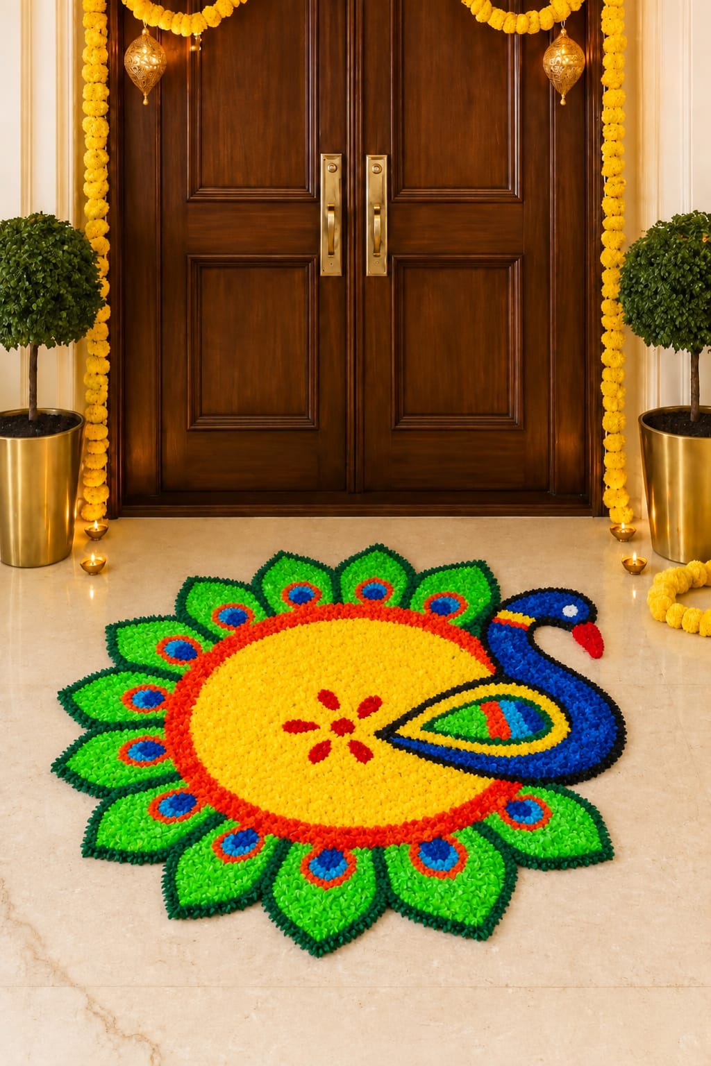 "Beautiful Rangoli Floor Mat with PVC Backing"